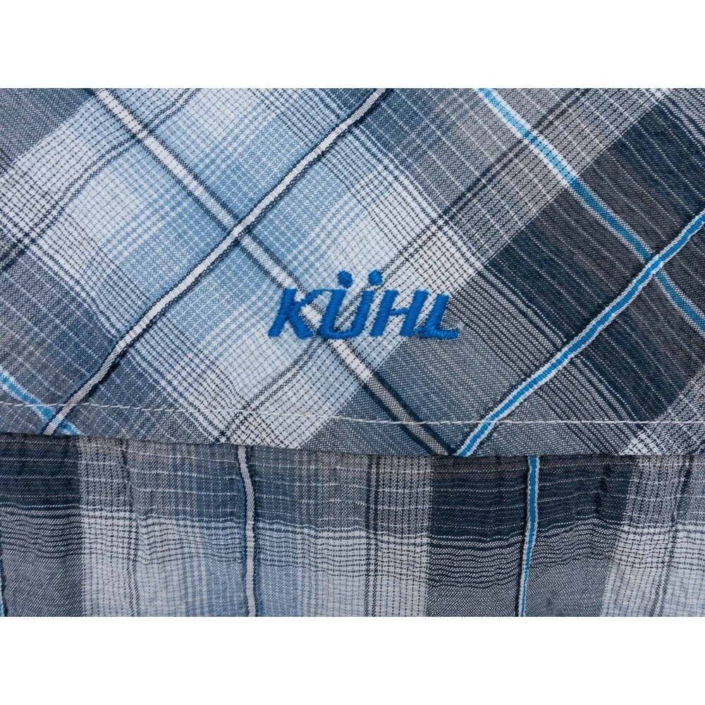 Kuhl Shirt Mens Medium Blue Gray Plaid Seersucker Short Sleeve Gorpcore Outdoor - Picture 10 of 10